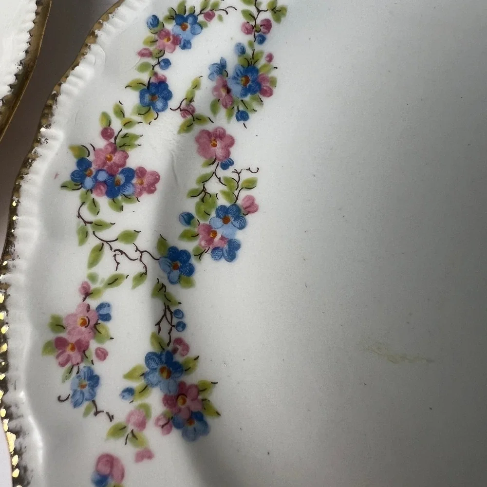 VTG 50s Pope-Gosser Blue Bell Bread Plates Set of 4 White Gold Trim Grandmacore